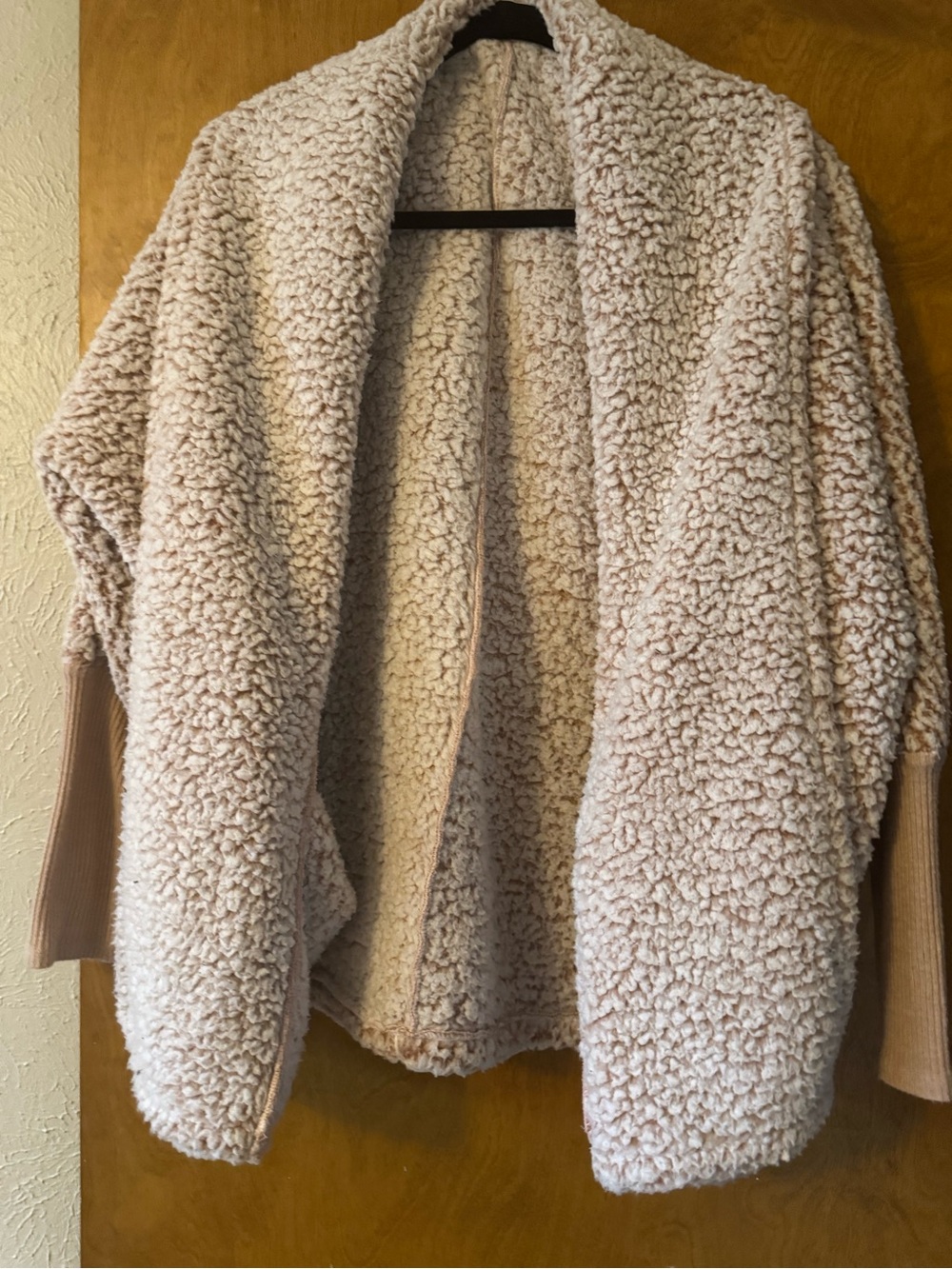 Cozy Sherpa Open-Front Cardigan Jacket - Light Beige